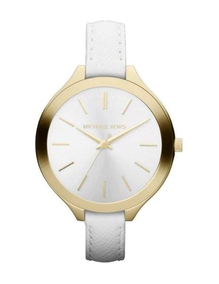 Michael Kors Slim Runway White Dial White Leather Strap Watch For Women - MK2273