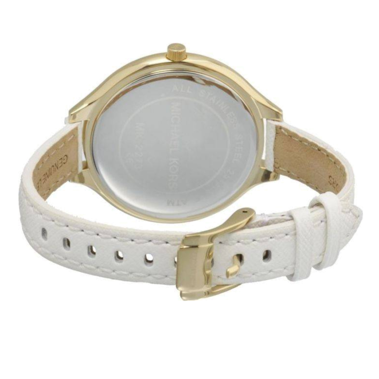 Michael Kors Slim Runway White Dial White Leather Strap Watch For Women - MK2273