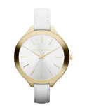 Michael Kors Slim Runway White Dial White Leather Strap Watch For Women - MK2273