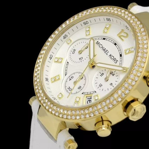 Michael Kors Parker White Dial with Diamonds White Leather Strap Watch for Women - MK2290