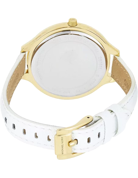 Michael Kors Slim Runway Quartz Gold Dial White Leather Strap Watch For Women - MK2389