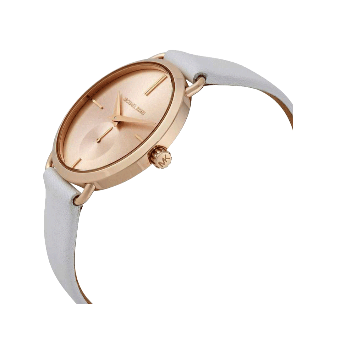 Michael Kors Portia Rose Gold Dial White Leather Strap Watch For Women - MK2660