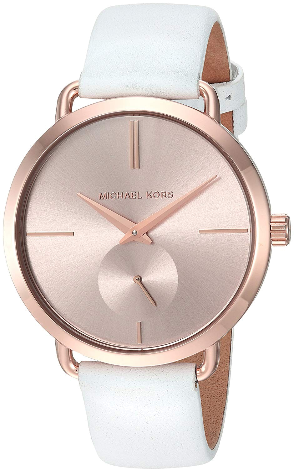 Michael Kors Portia Rose Gold Dial White Leather Strap Watch For Women - MK2660