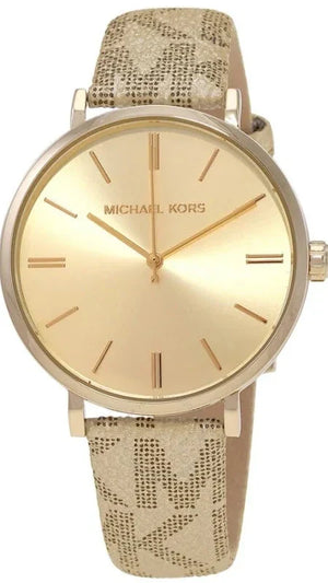 Michael Kors Addyson Quartz Gold Dial Gold Leather Strap Watch for Women - MK2952
