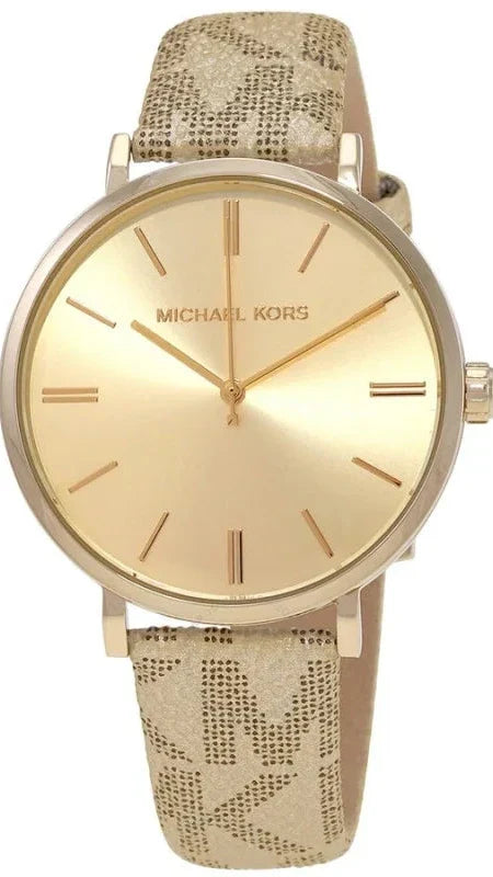 Michael Kors Addyson Quartz Gold Dial Gold Leather Strap Watch for Women - MK2952