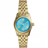 Michael Kors Lexington Quartz Blue Dial Gold Steel Strap Watch For Women - MK3271