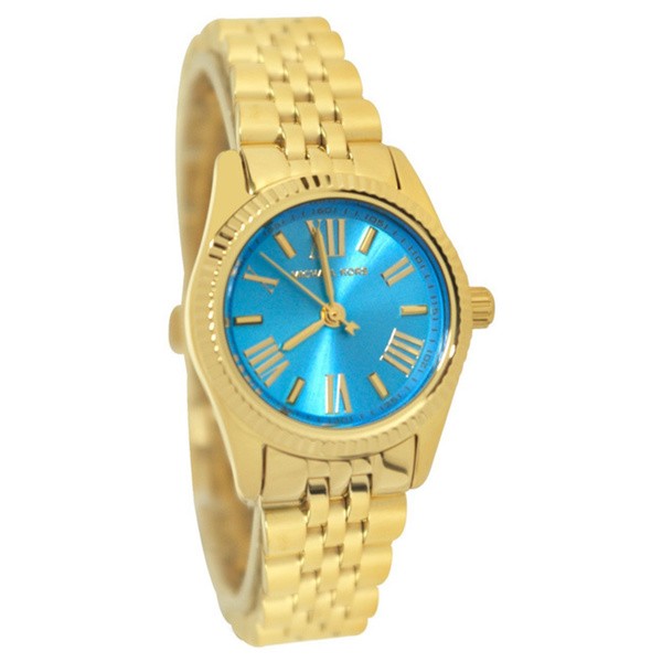 Michael Kors Lexington Quartz Blue Dial Gold Steel Strap Watch For Women - MK3271
