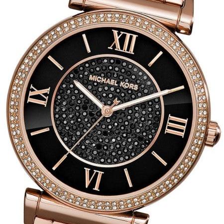 Michael Kors Catlin Black Diamonds Dial Rose Gold Steel Strap Watch for Women - MK3356
