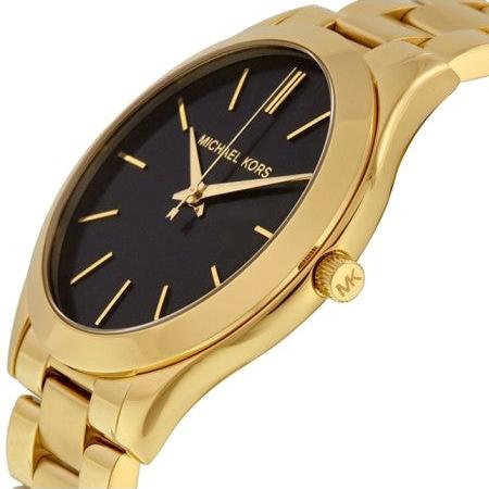 Michael Kors Runway Black Dial Gold Steel Strap Watch for Women - MK3478