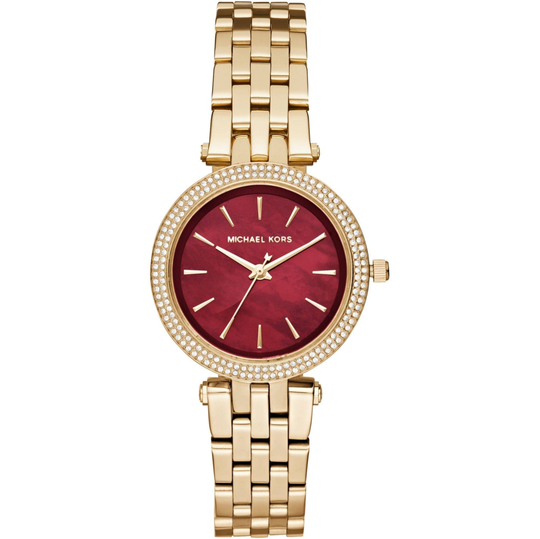 Michael Kors Darci Quartz Mother of Pearl Red Dial Gold Steel Strap Watch For Women - MK3583