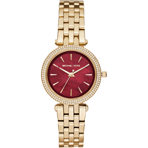 Michael Kors Darci Quartz Mother of Pearl Red Dial Gold Steel Strap Watch For Women - MK3583