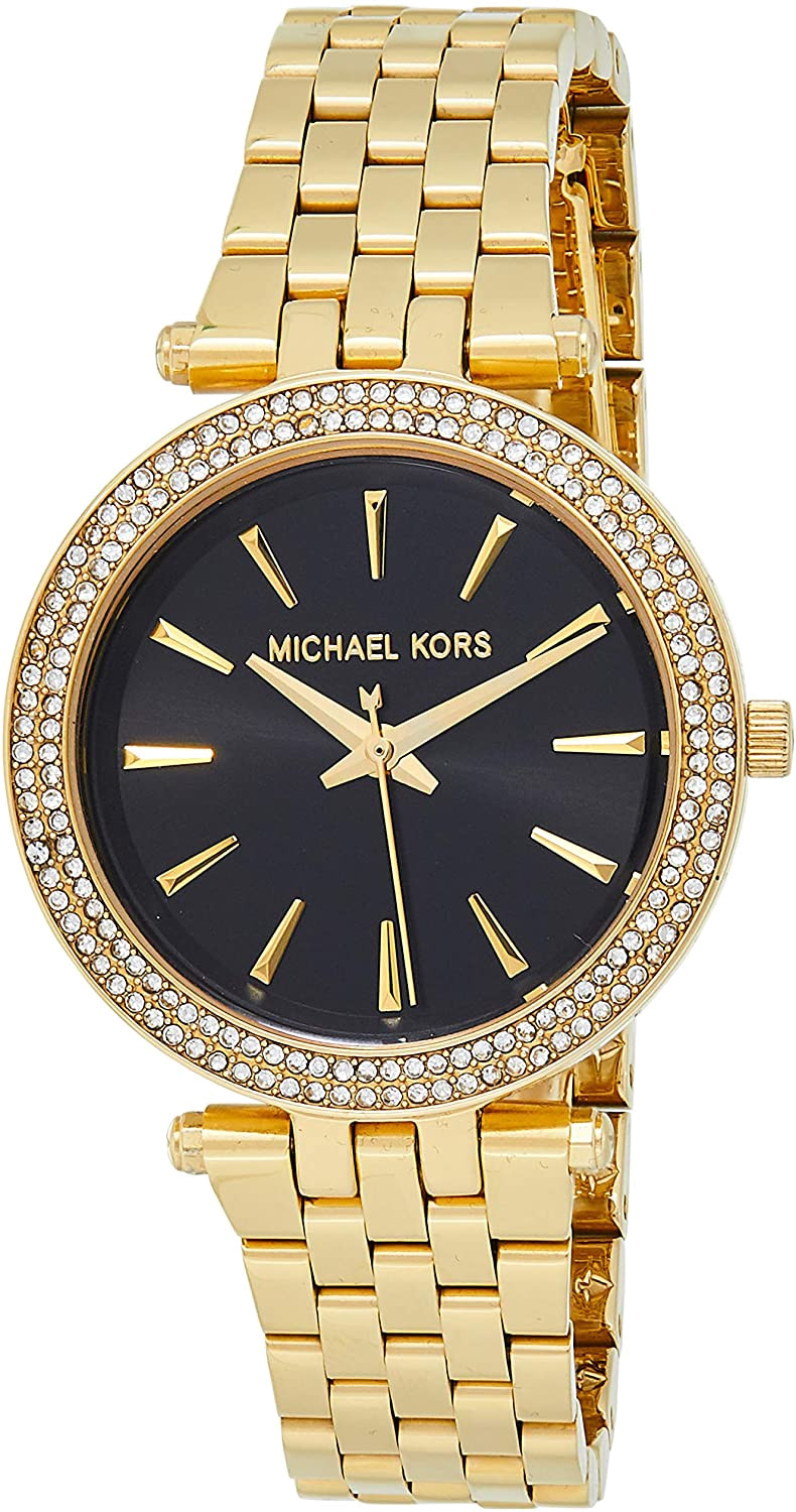 Michael Kors Mini Darci Quartz Black Dial Gold Steel Strap Watch For Women - MK3738