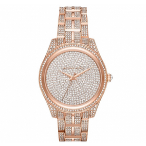 Michael Kors Lauryn Crystals Rose Gold Dial Rose Gold Steel Strap Watch For Women - MK3931