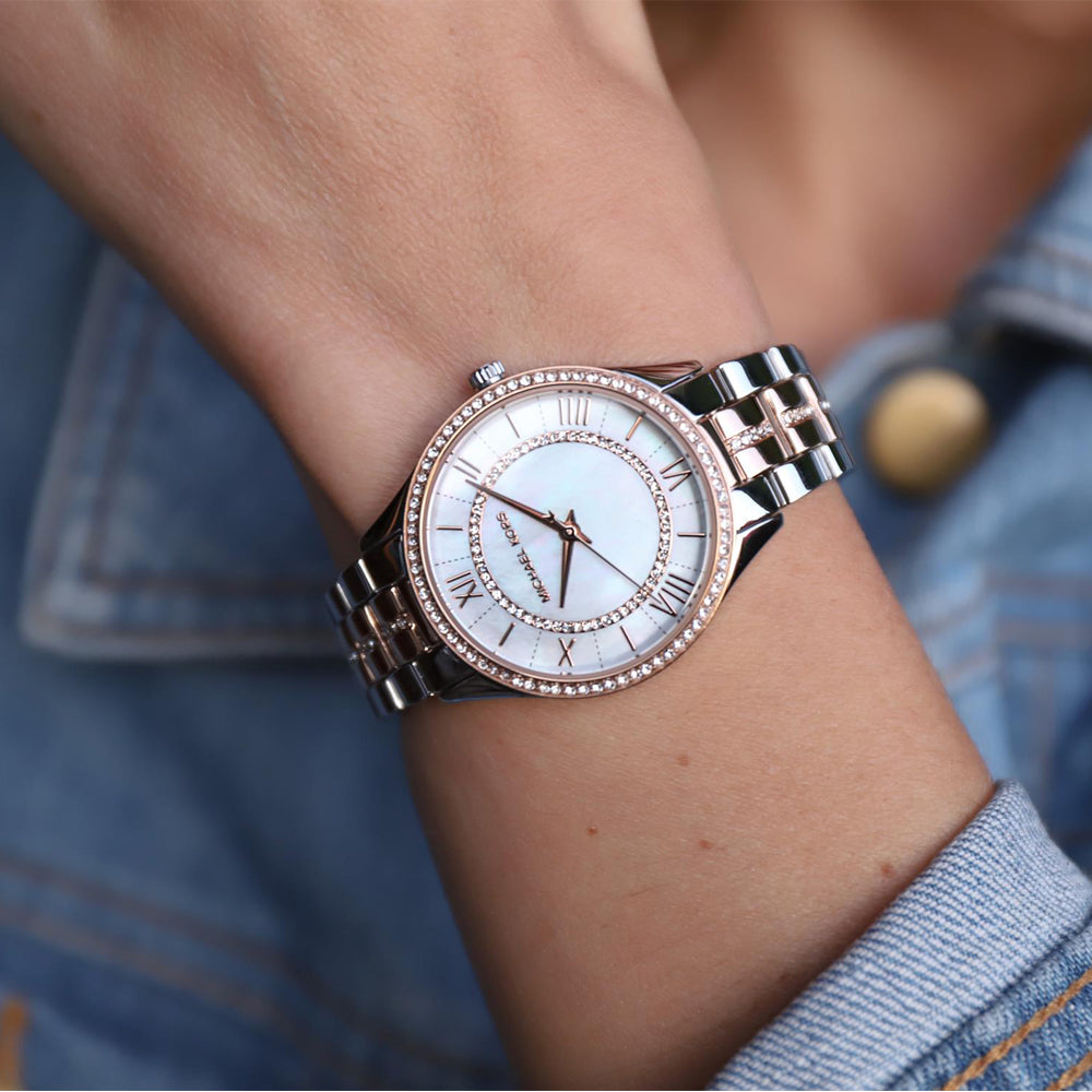 Michael Kors Lauryn Mother of Pearl Dial Two Tone Steel Strap Watch For Women - MK3979