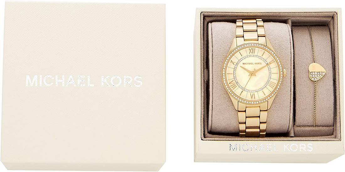 Michael Kors Lauryn Quartz Mother of Pearl Gold Dial Gold Steel Strap Watch For Women - MK4490