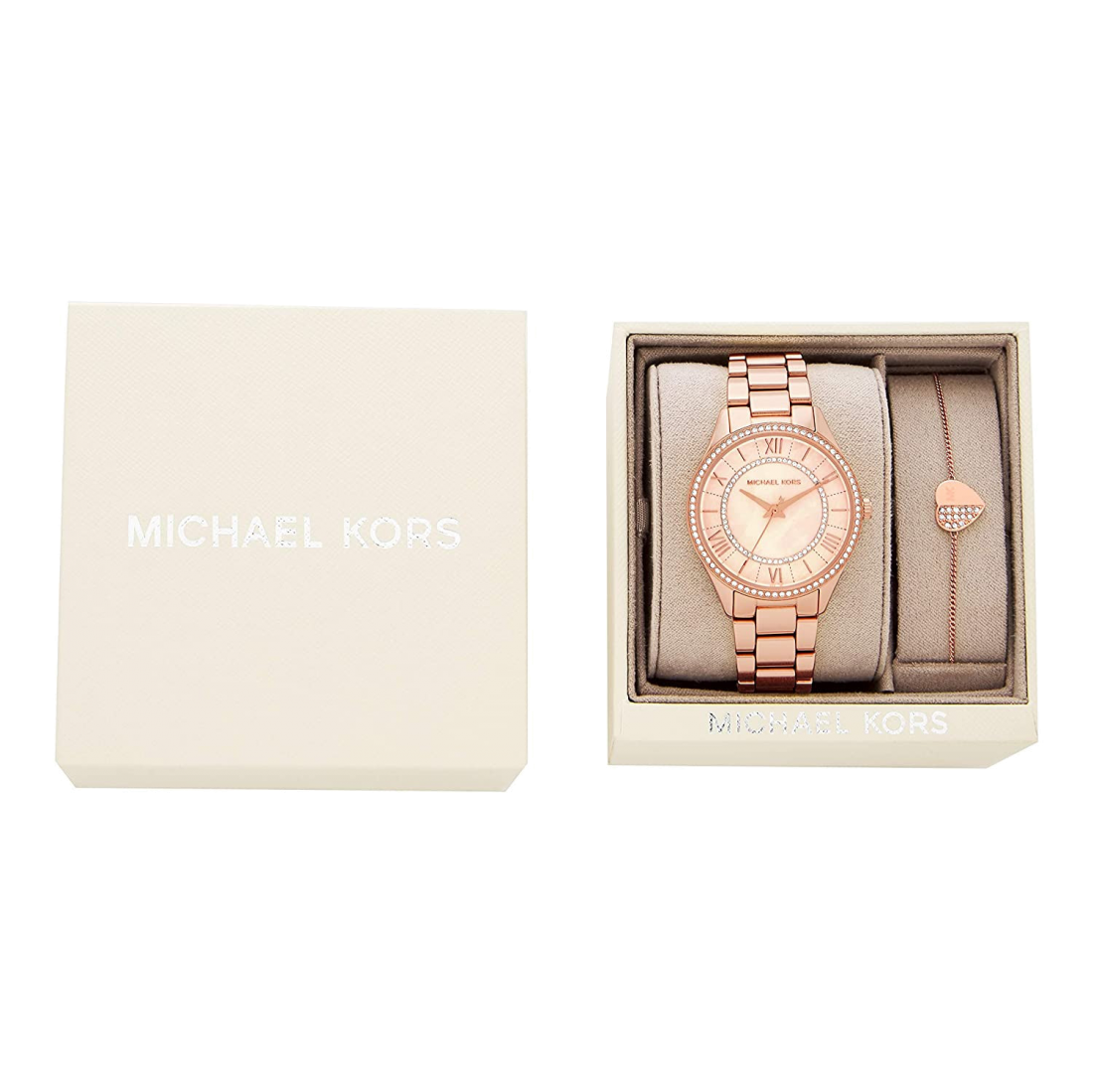 Michael Kors Lauryn Mother of Pearl Dial Rose Gold Dial Rose Gold Steel Strap Watch For Women - MK4491