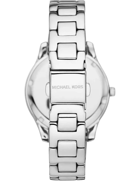 Michael Kors Liliane Three Hand Mother of Pearl White Dial Silver Steel Strap Watch For Women - MK4556