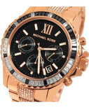 Michael Kors Everest Chronograph Black Dial Rose Gold Steel Strap Watch For Women - MK5875