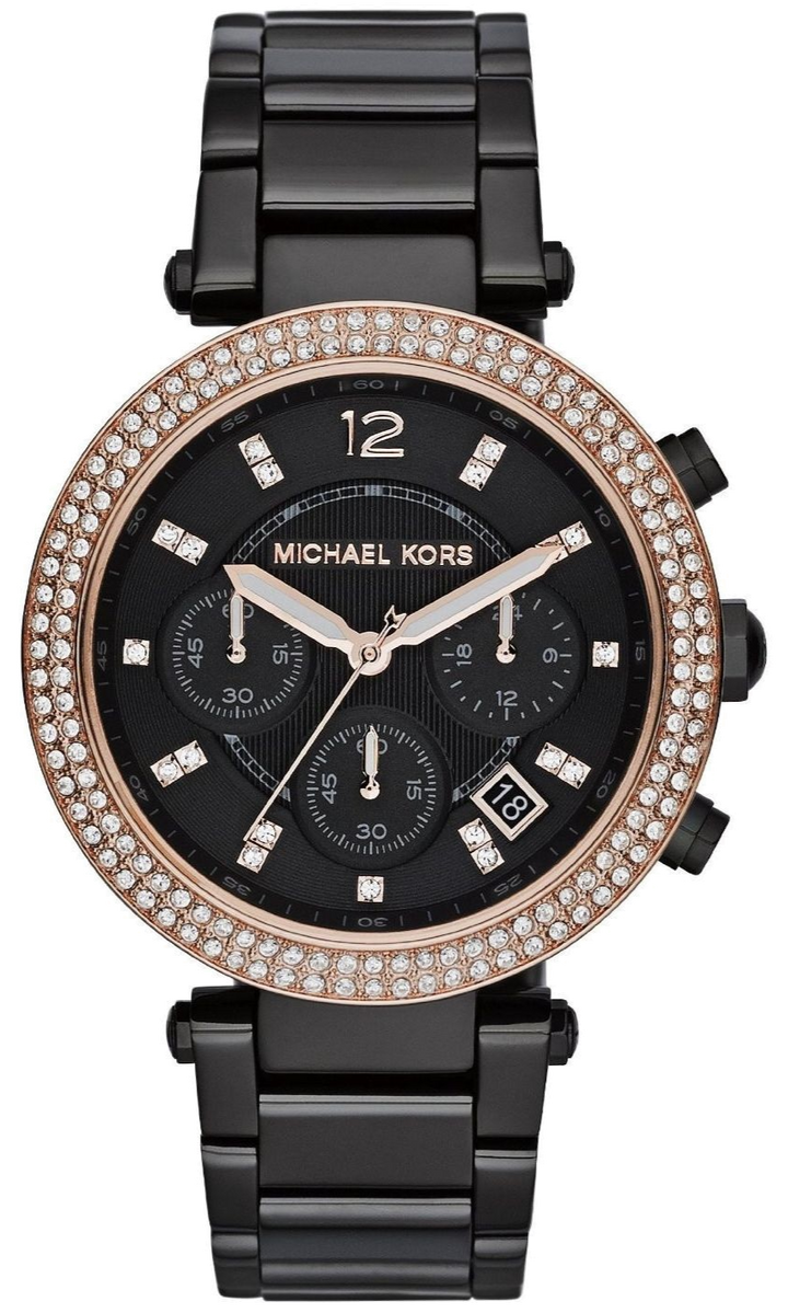 Michael Kors Parker Diamonds Black Dial Black Steel Strap Watch for Women - MK5885