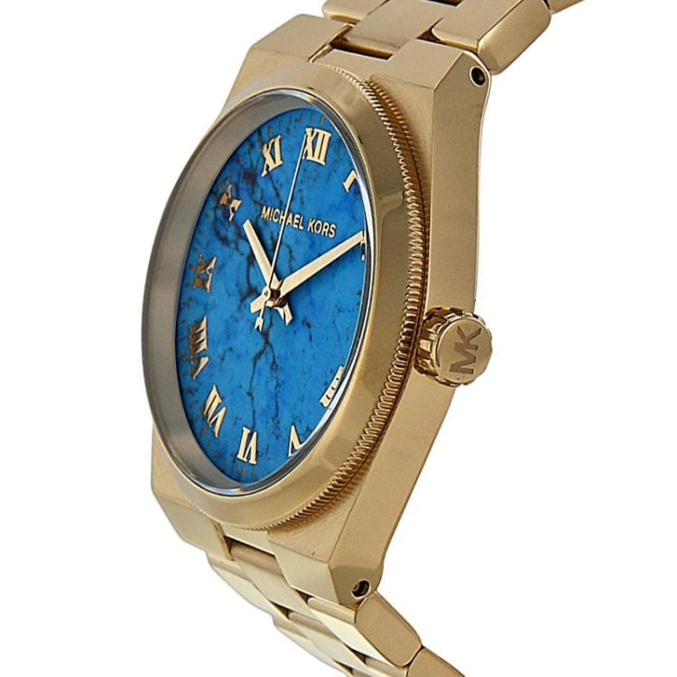 Michael Kors Channing Turquoise Dial Gold Steel Strap Watch For Women - MK5894