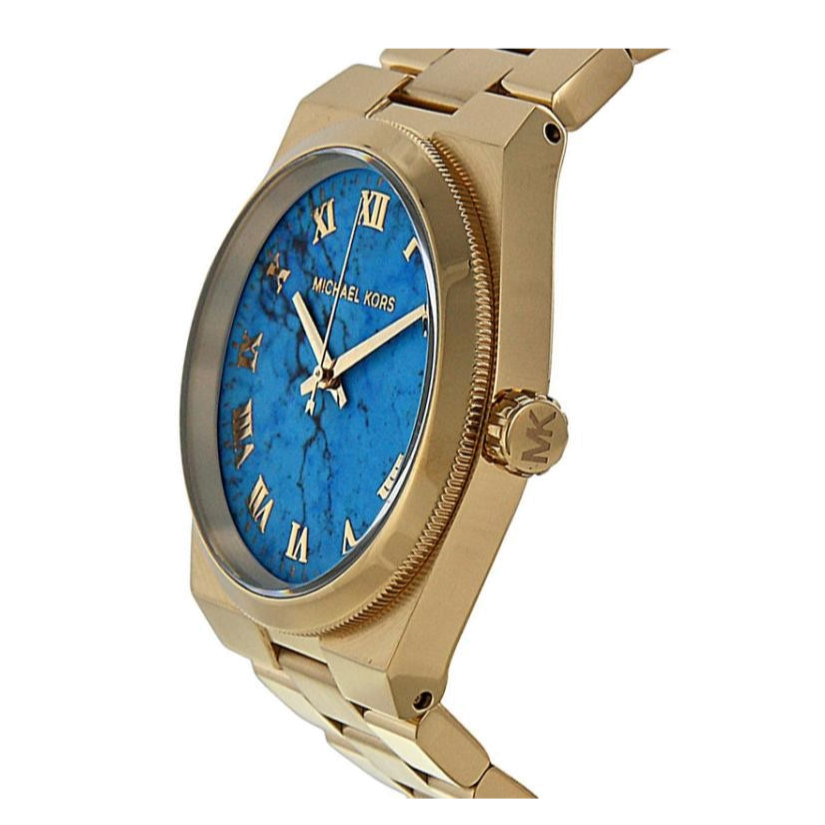 Michael Kors Channing Turquoise Dial Gold Steel Strap Watch For Women - MK5894