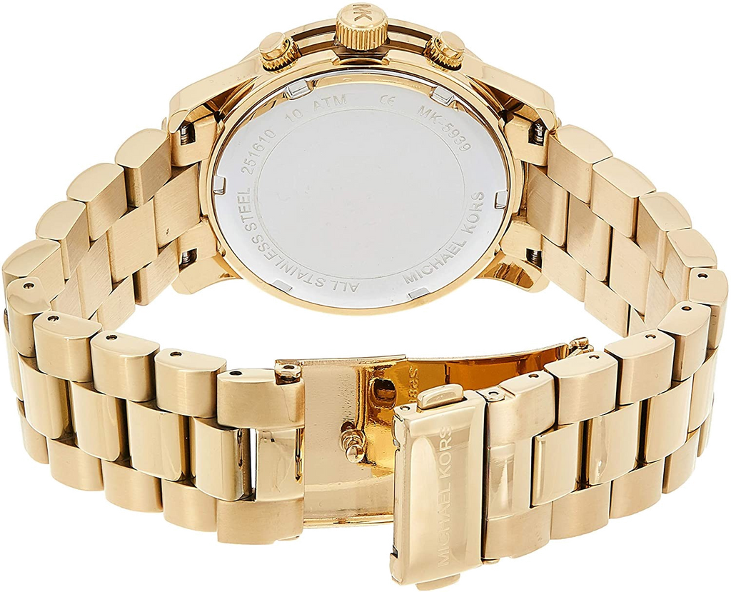 Michael Kors Runway Quartz Orange Dial Gold Steel Strap Watch For Women - MK5930