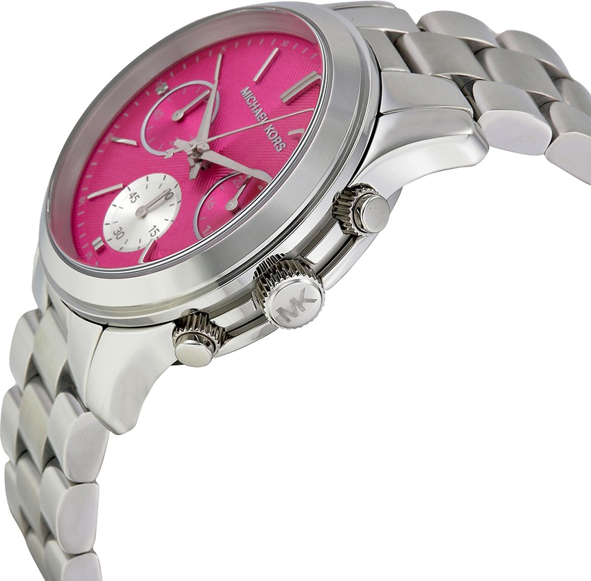 Michael Kors Runway Chronograph Pink Dial Silver Steel Strap Watch for Women - MK6160