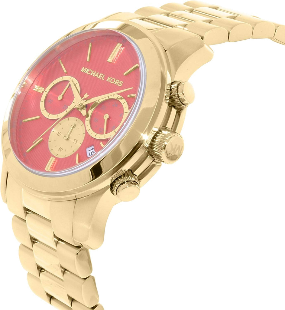 Michael Kors Runway Chronograph Orange Dial Gold Steep Strap Watch For Women - MK6162