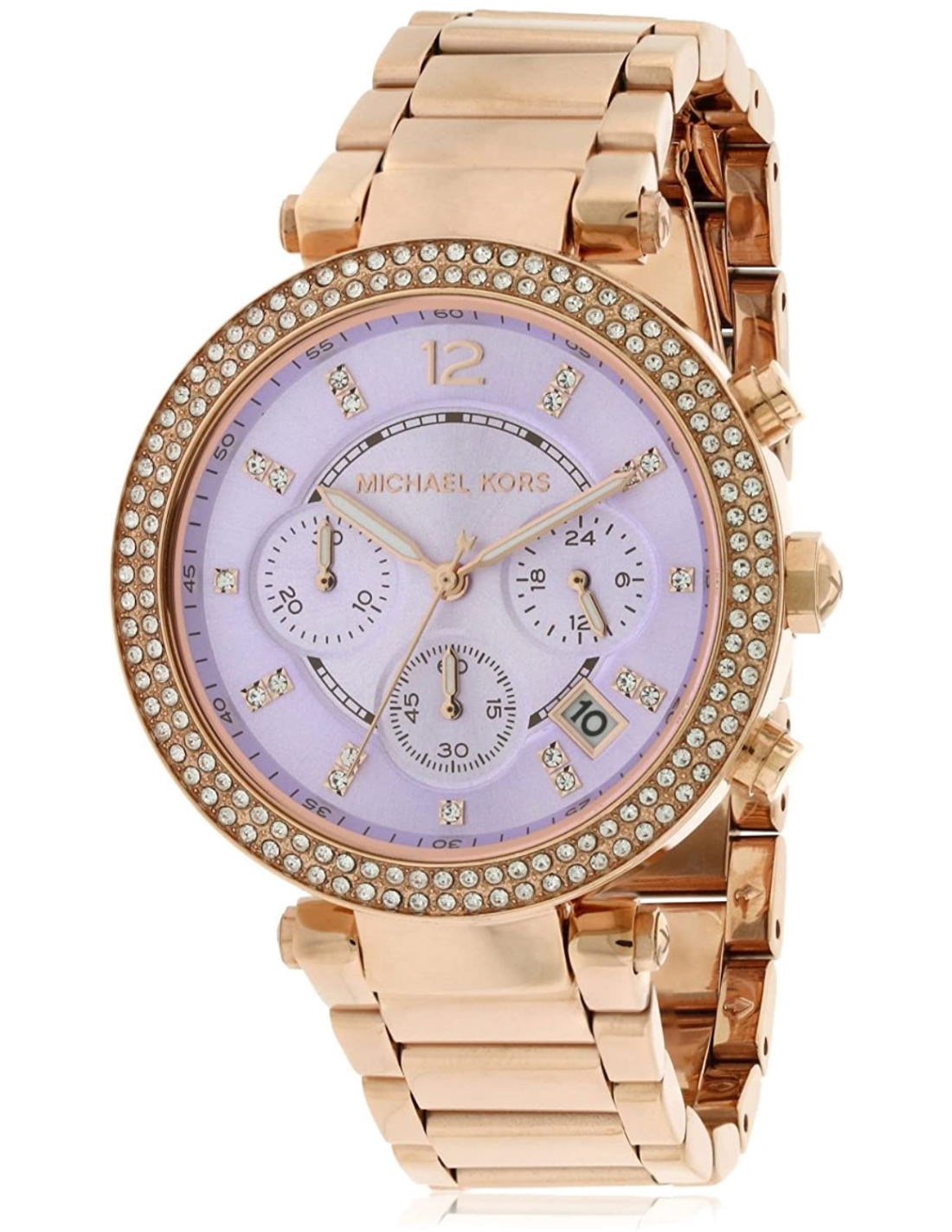 Michael Kors Parker Purple Dial Rose Gold Steel Strap Watch for Women - MK6169