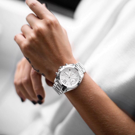 Michael Kors Bradshaw  Chronograph Silver Dial Silver Steel Strap Watch for Women - MK6174