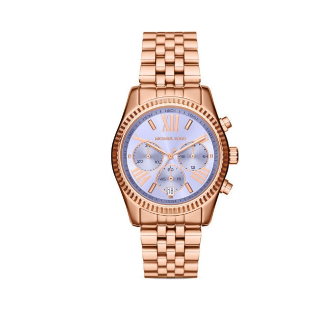 Michael Kors Lexington Purple Dial Rose Gold Steel Strap Watch For Women - MK6207