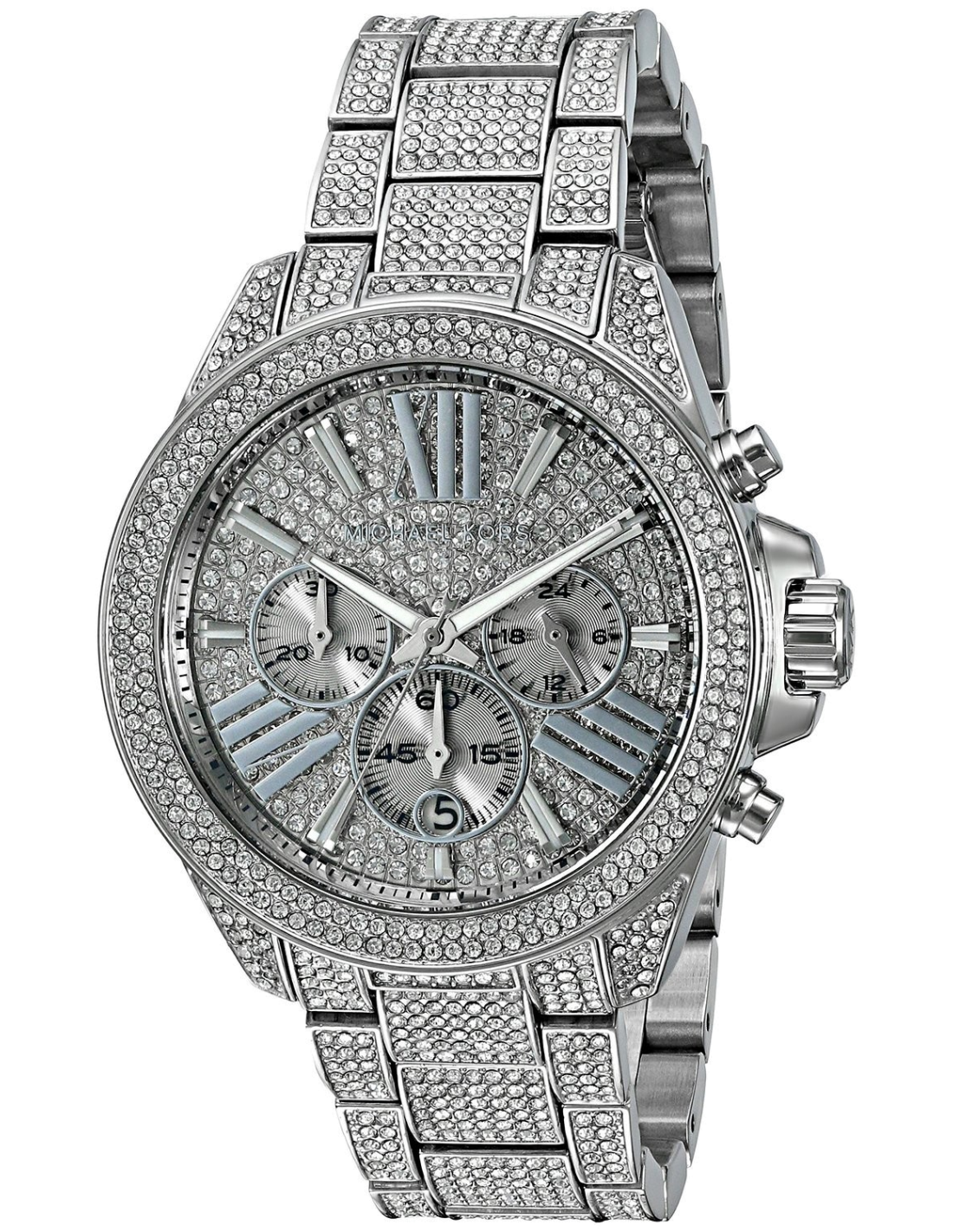 Michael Kors Wren Chronograph Crystals Silver Dial Silver Steel Strap Watch For Women - MK6317
