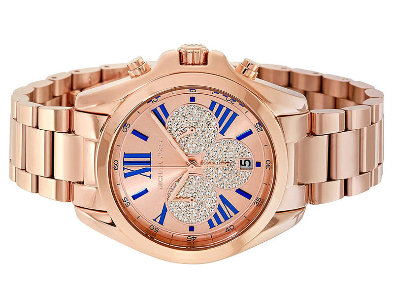 Michael Kors Bradshaw Chronograph Rose Gold Dial Rose Gold Steel Strap Watch For Women - MK6321