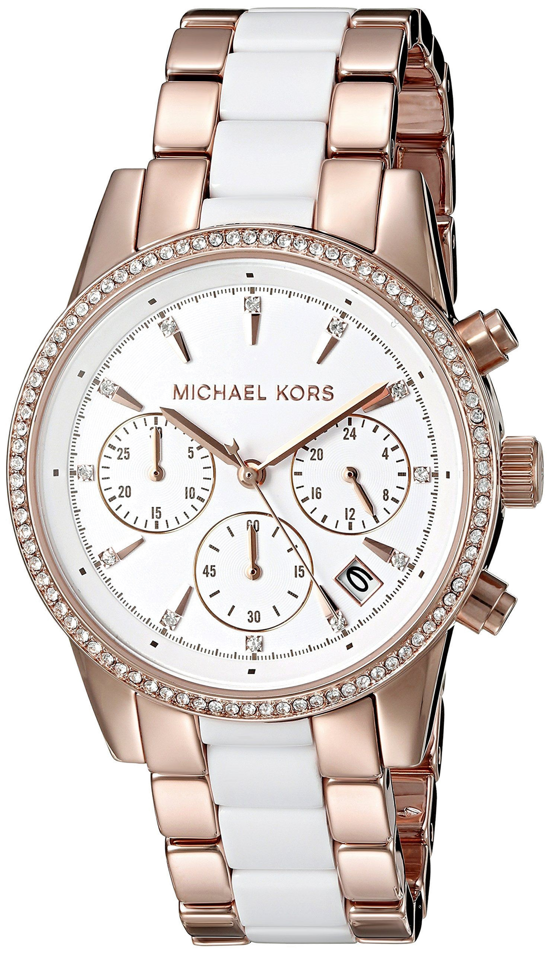 Michael Kors Ritz White Dial Two Tone Steel Strap Watch for Women - MK6324
