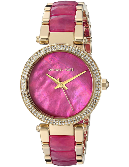 Michael Kors Parker Pink Mother of Pearl Dial Two Tone Steel Strap Watch for Women - MK6490