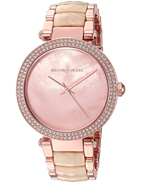 Michael Kors Parker Mother of Pearl Pink Dial Two Tone Steel Strap Watch for Women - MK6492