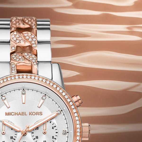 Michael Kors Ritz Chronograph Silver Dial Two Tone Steel Strap Watch For Women - MK6938