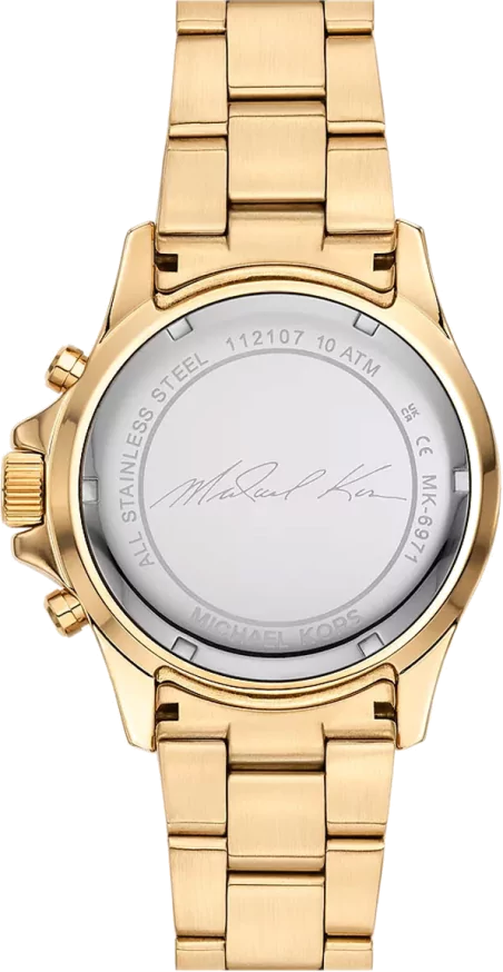 Michael Kors Everest Chronograph Blue Dial Gold Steel Strap Watch For Women - MK6971