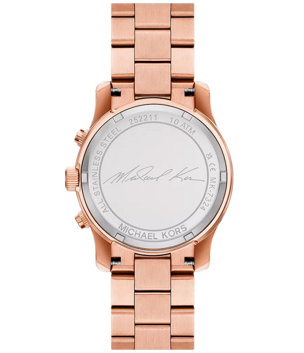 Michael Kors Runway Chronograph Rose Gold Dial Rose Gold Steel Strap Watch For Women - MK7324