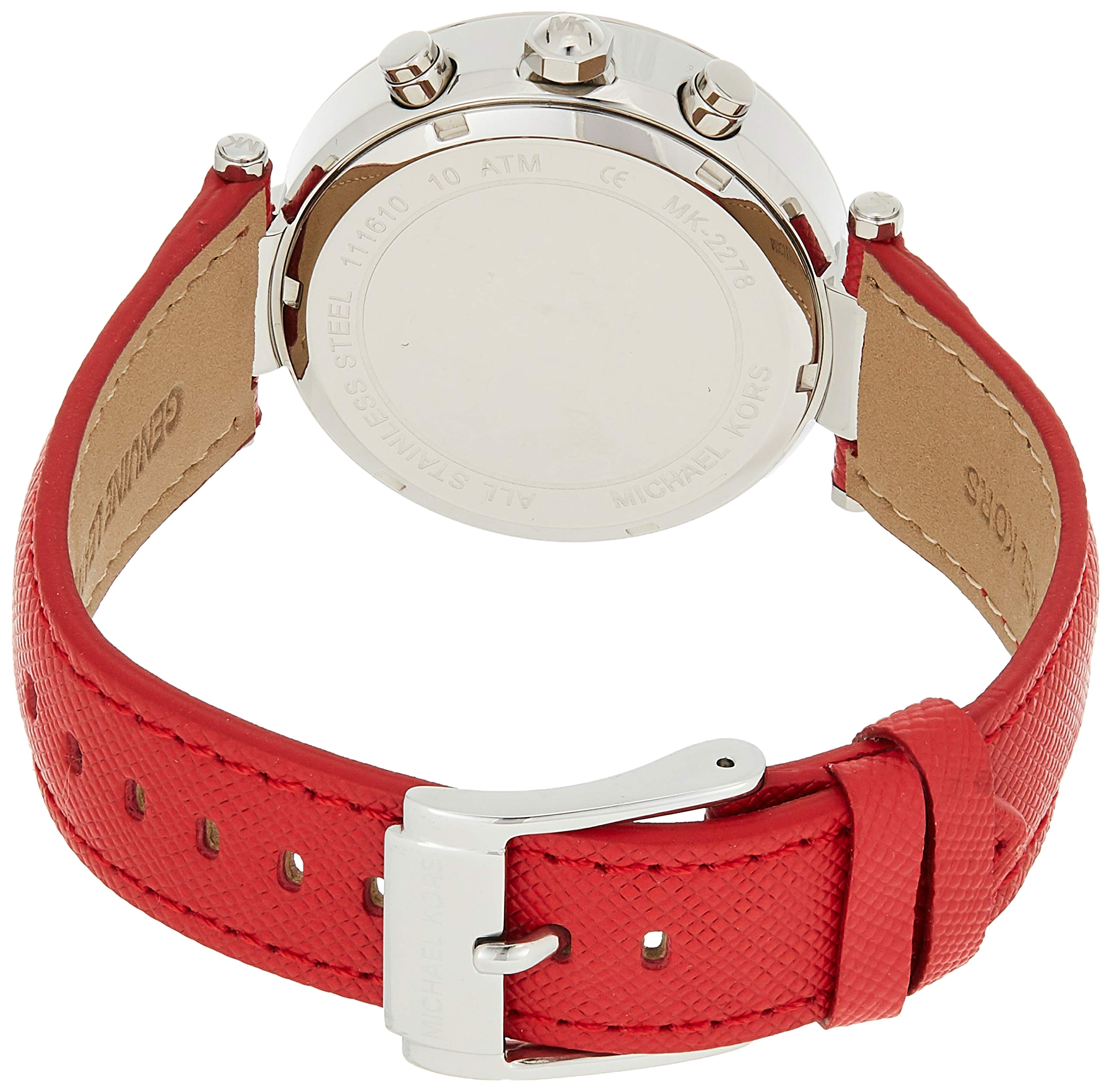 Michael Kors Parker Silver Dial Red Leather Strap Watch for Women - MK2278