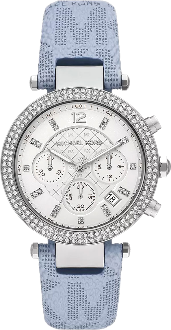 Michael Kors Parker Silver Dial Blue Leather Strap Watch For Women - MK6936