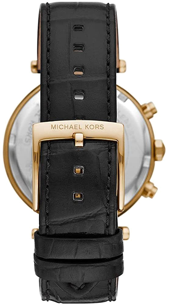 Michael Kors Parker Chronograph Black Dial Black Leather Strap Watch For Women - MK6984