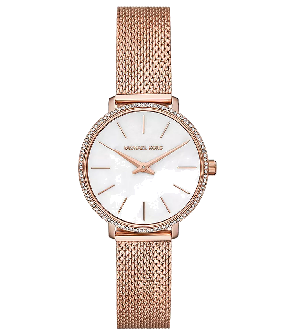Michael Kors Pyper Quartz Mother of Pearl White Dial Rose Gold Mesh Strap Watch For Women - MK4588