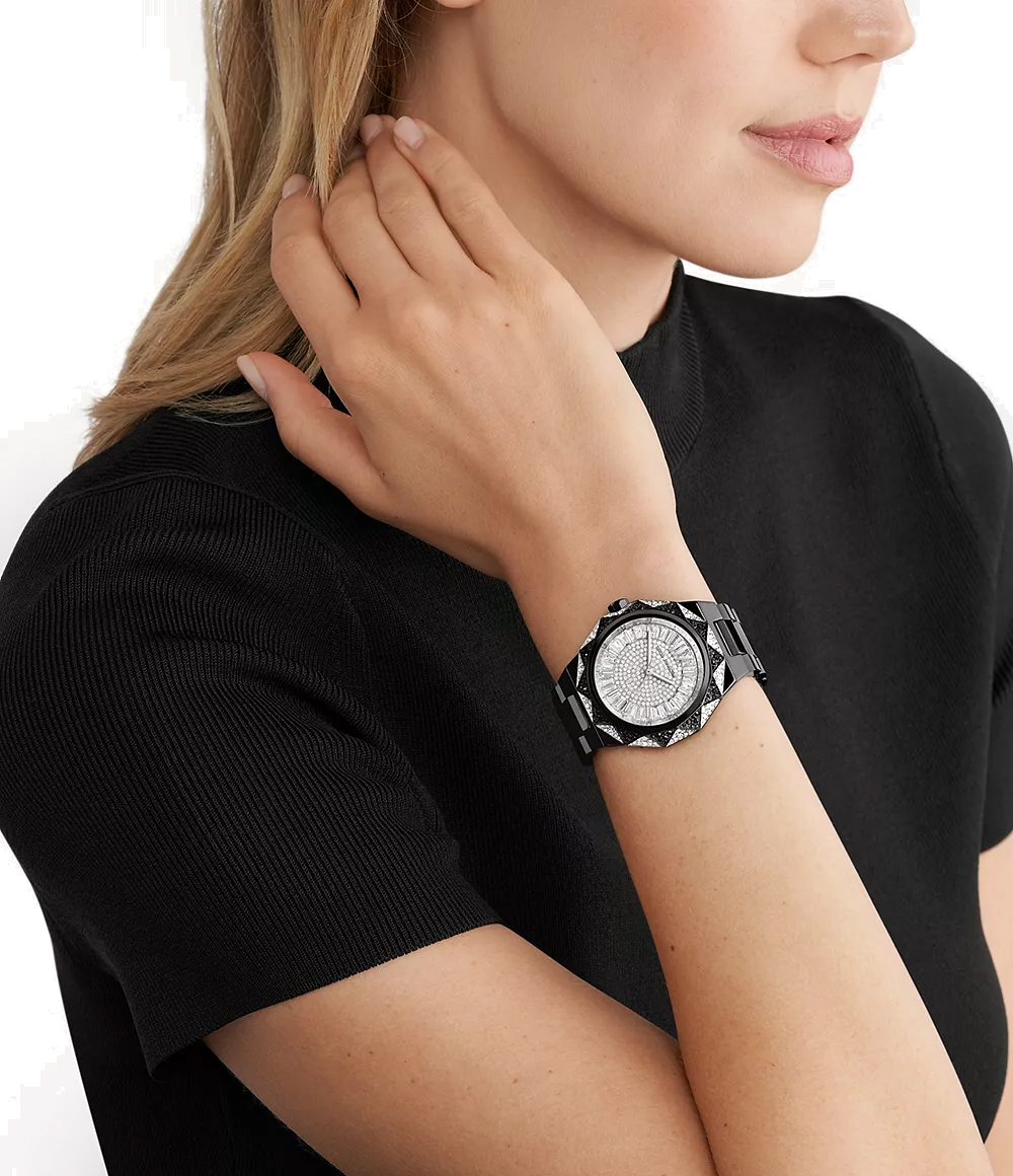 Michael Kors Raquel Three Hand Silver Dial Black Steel Strap Watch For Women - MK4692