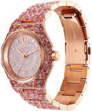 Michael Kors Raquel Three-Hand Crystals Pink Dial Rose Gold Steel Strap Watch For Women - MK7343