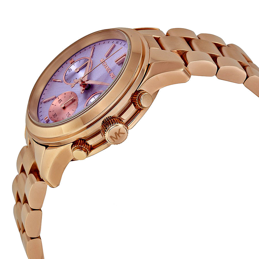 Michael Kors Runway Chronograph Purple Dial Rose Gold Steel Strap Watch For Women - MK6163