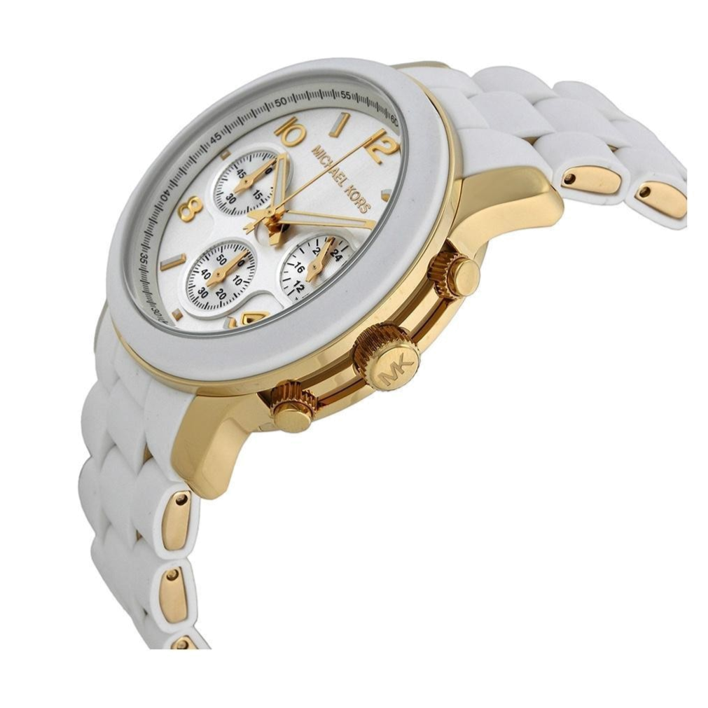 Michael Kors Runway Chronograph White Dial White Steel Strap Watch for Women - MK5145