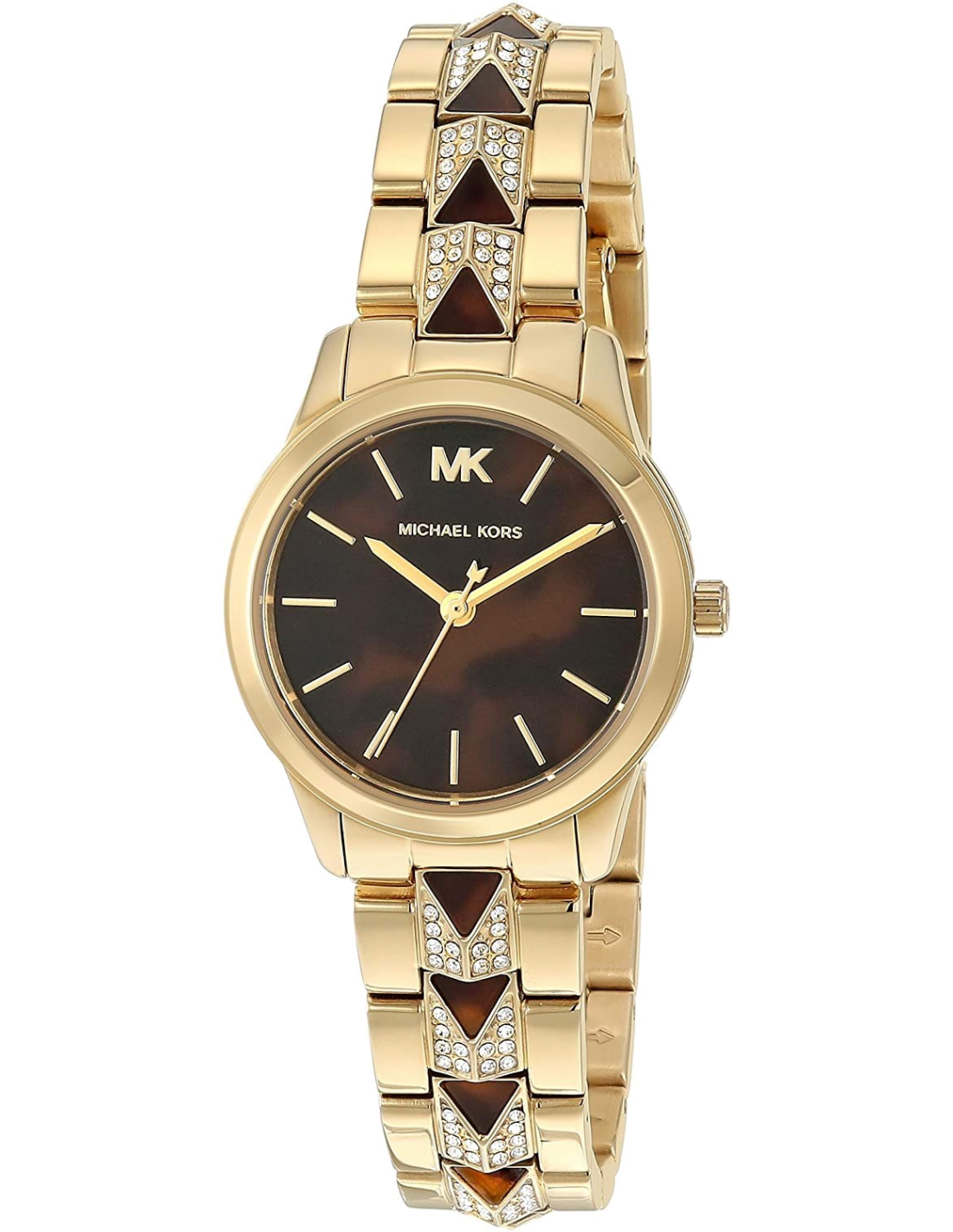 Michael Kors Runway Mercer Analog Brown Dial Gold Steel Strap Watch For Women - MK6855