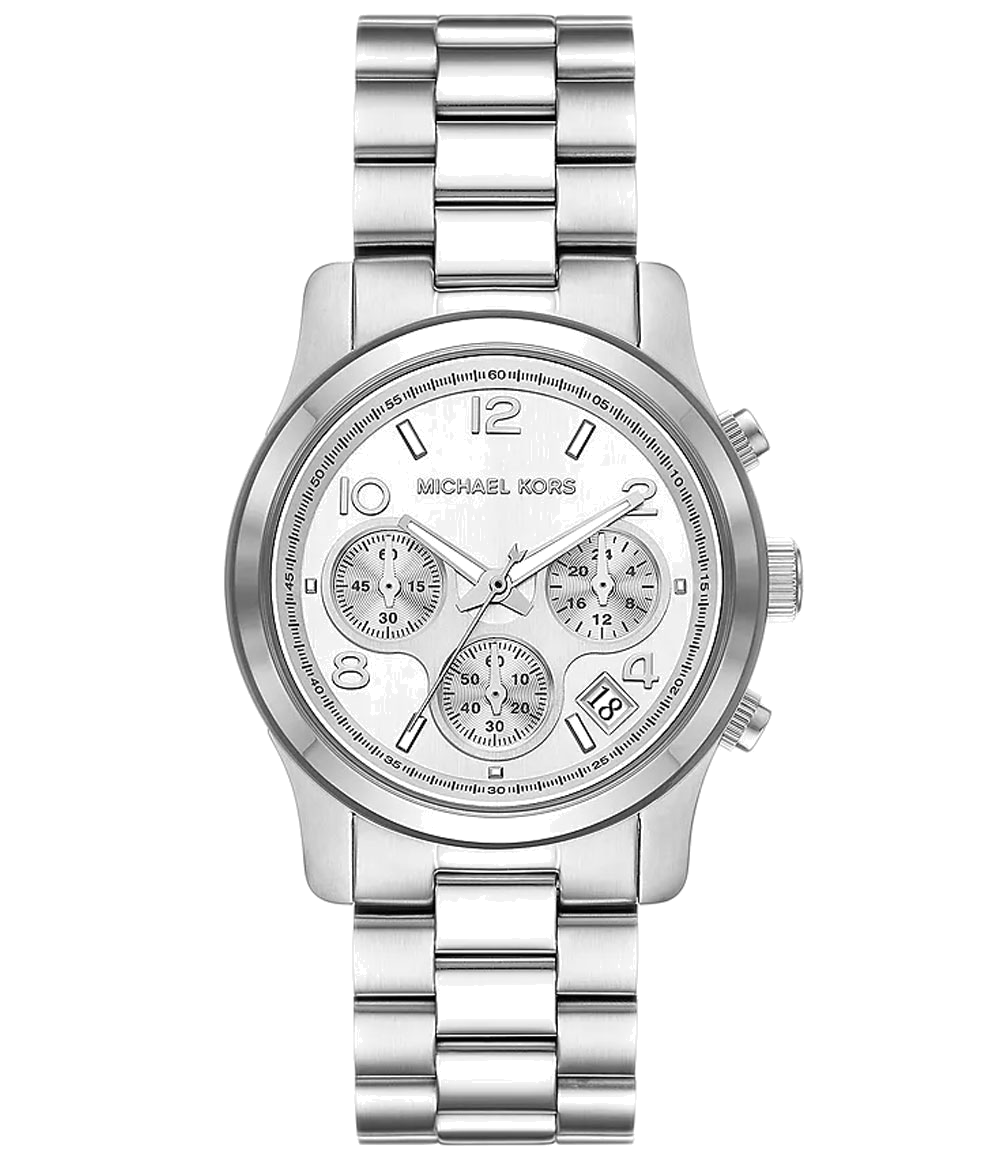 Michael Kors Runway Chronograph Silver Dial Silver Steel Strap Watch For Women - MK7325