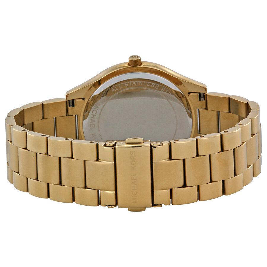 Michael Kors Slim Runway Blue Dial Gold Steel Strap Watch for Women - MK3265